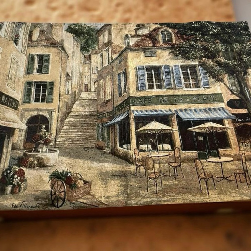 Wall Tapestry Art in Motion Cafe de la Place Large Hanging Woven 48x70 inches - Picture 4 of 16
